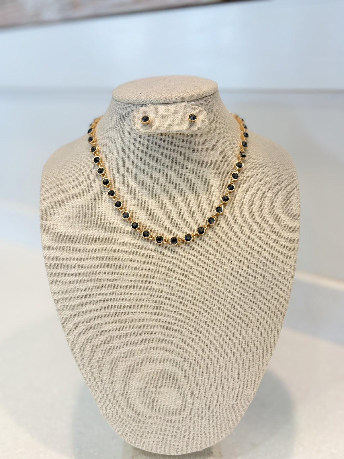 Black Onyx Stone Necklace & Earring Set