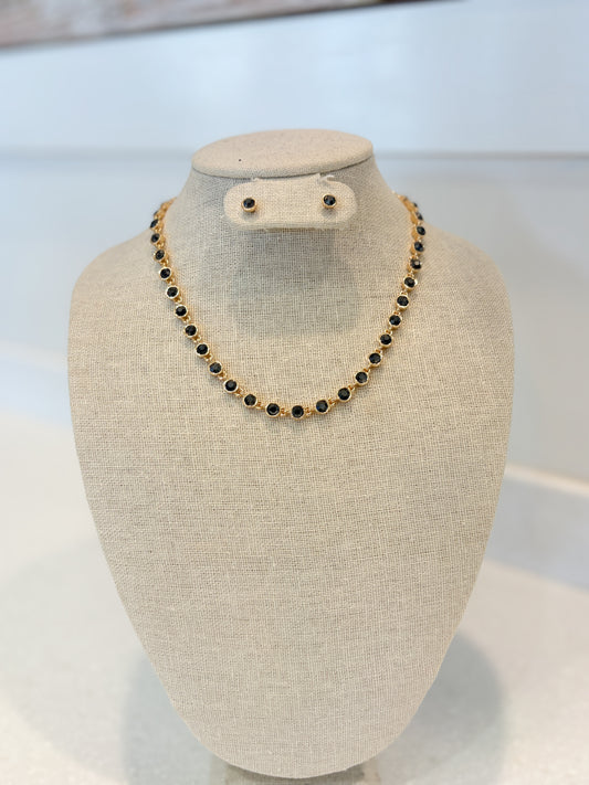 Black Onyx Stone Necklace & Earring Set