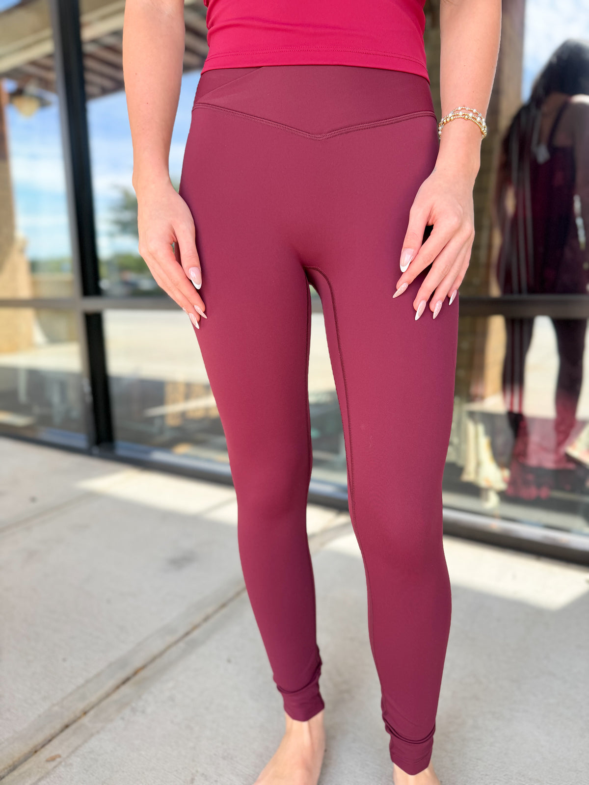 Burgundy Cross Over Athletic Leggings