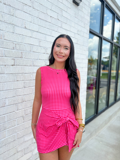 Gingham Front Tie Athletic Dress