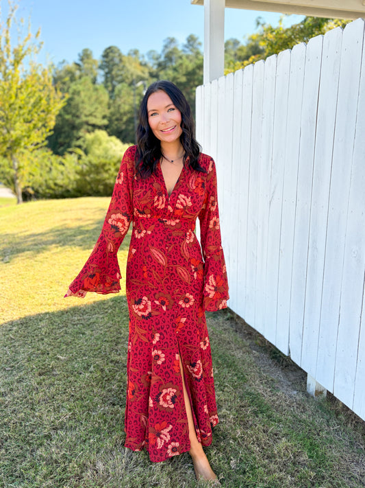 Button Up V-Neck Maxi Dress