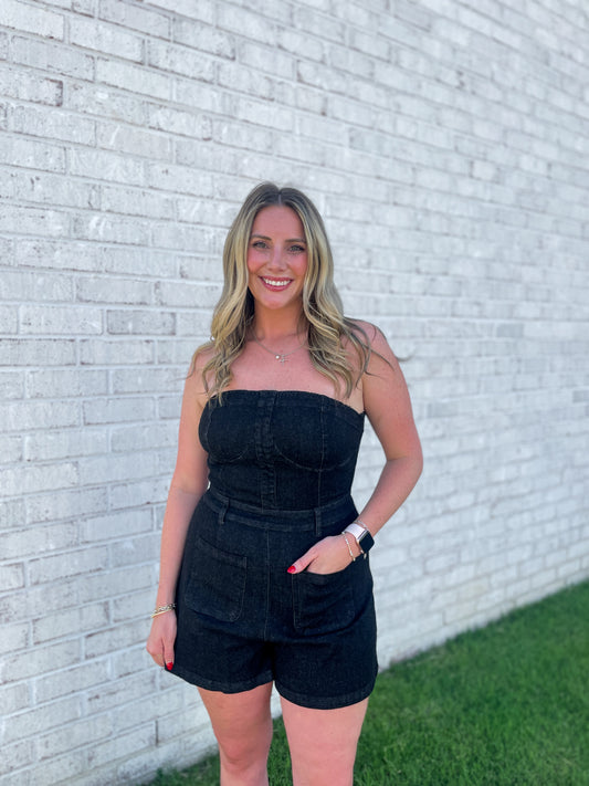 Justin Denim Strapless Romper