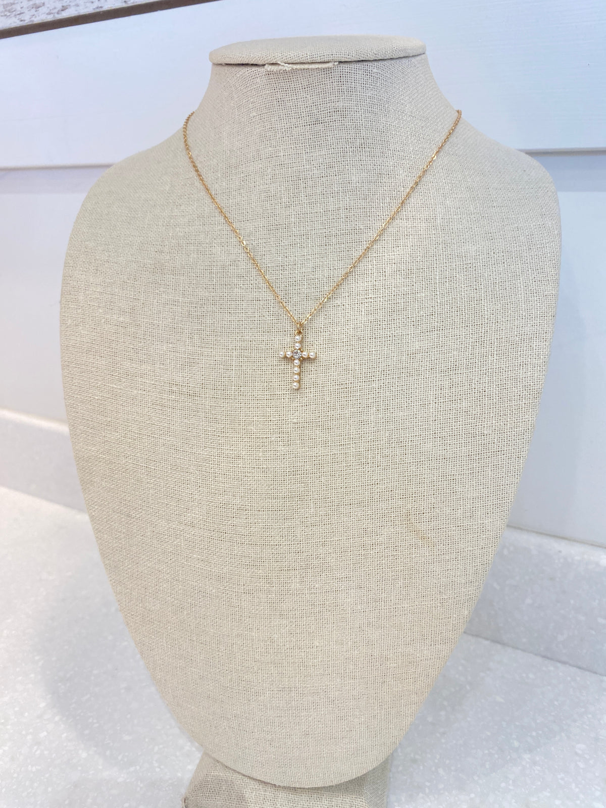 Pearl Gold Cross Necklace