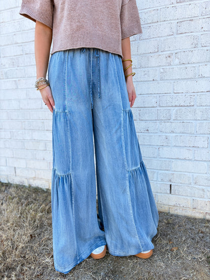 Faux Denim Wide Leg Pants