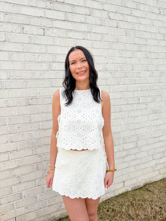 Eyelet Mini Skirt Set