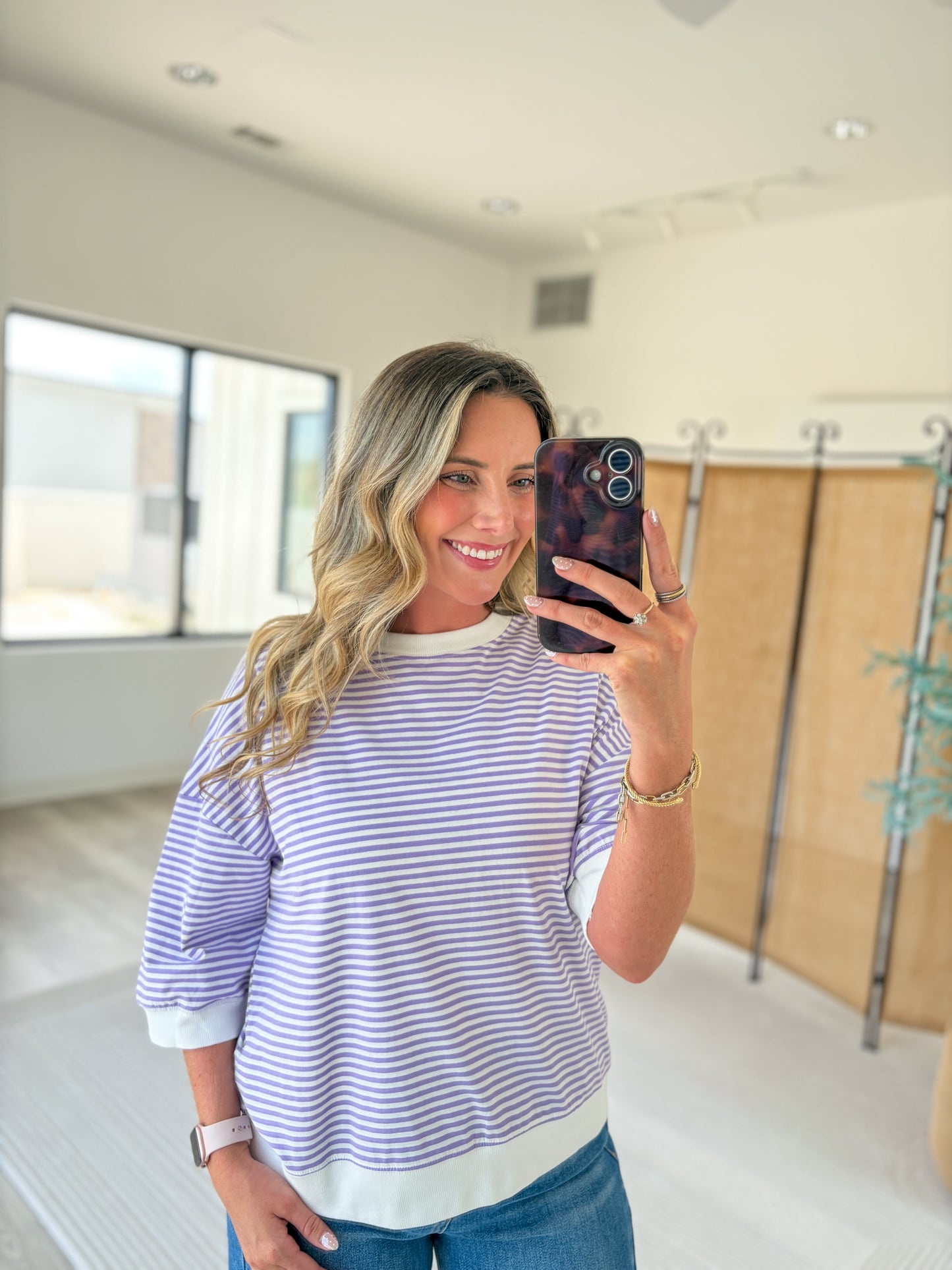 Striped Quarter Sleeve Top