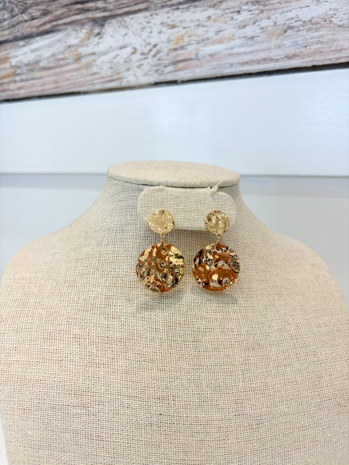 Gold Hammered Dangle Earrings