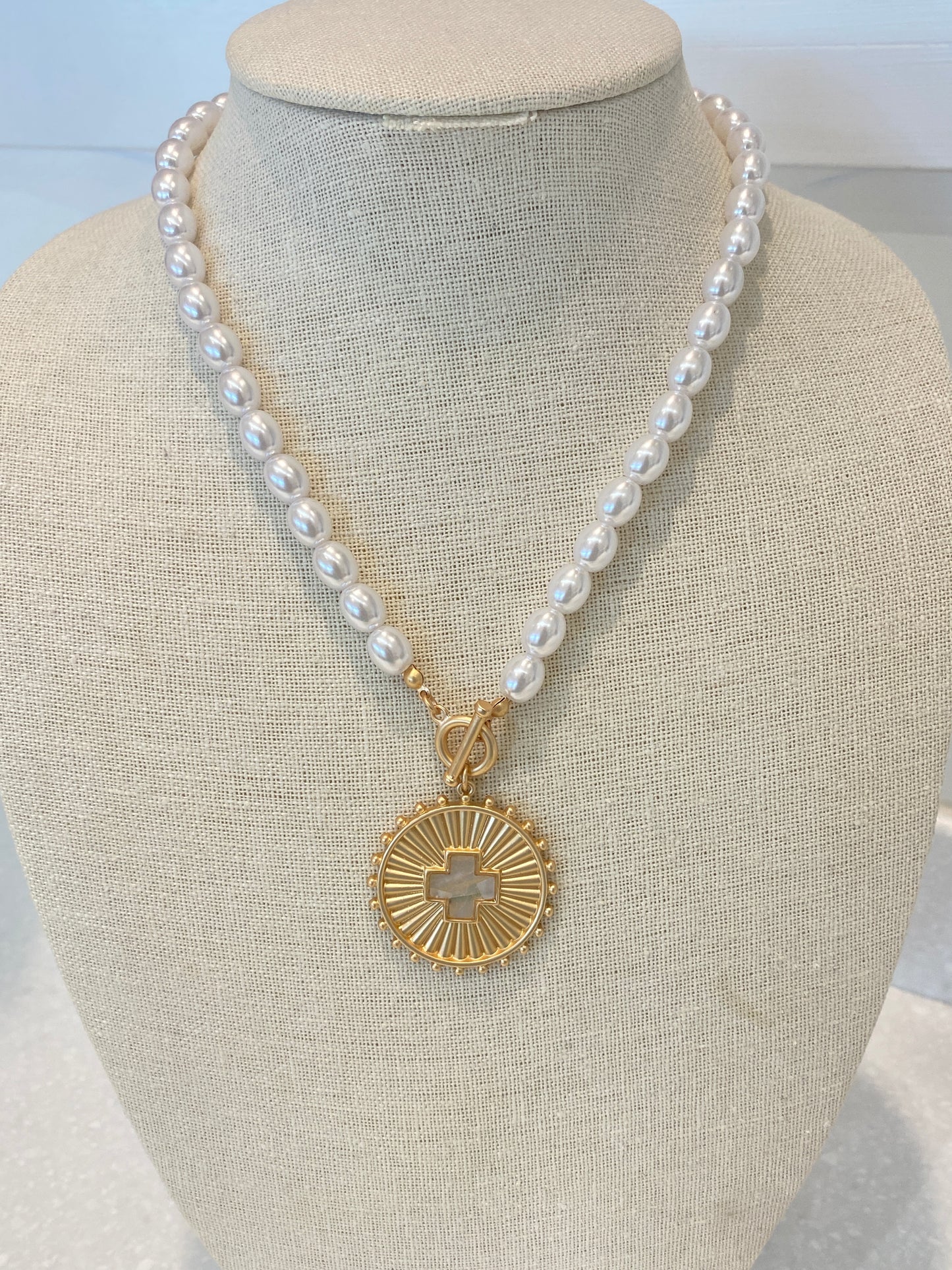 Pearl Cross Pendant Necklace