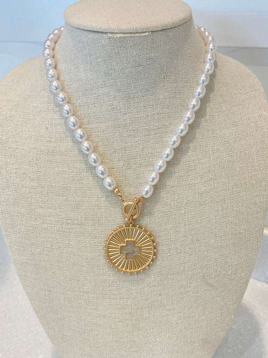 Pearl Cross Pendant Necklace