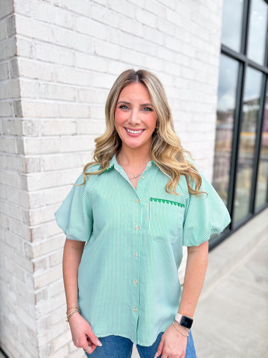 Striped Button Up Pocket Top