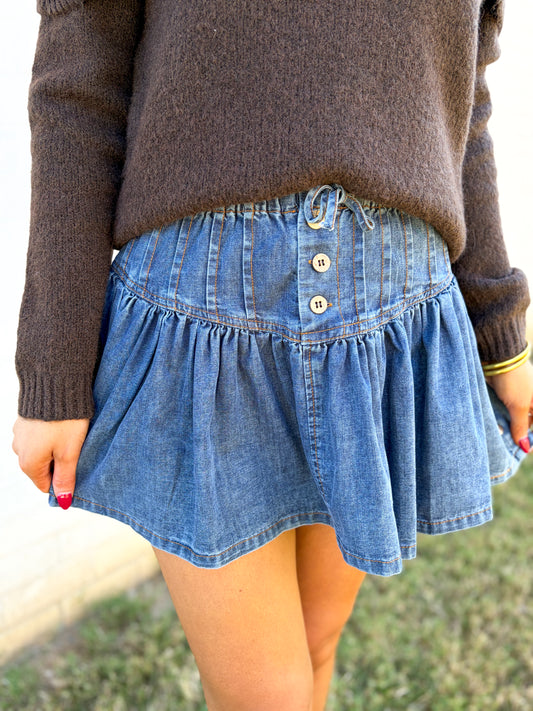 Denim Flowy Mini Shorts