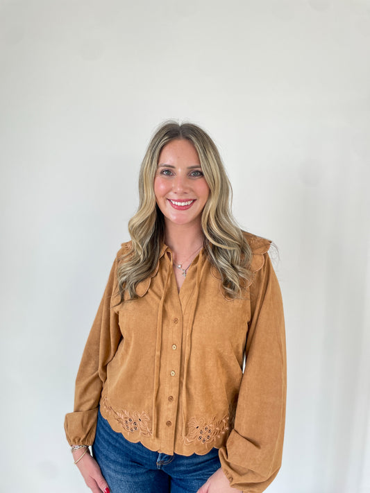 Jannie Suede Button Up Blouse
