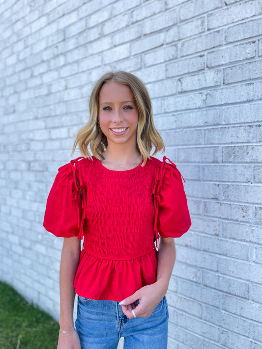 Puff Sleeve Tie Crop Top