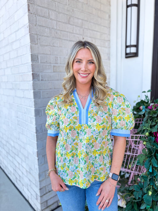 Patterned Puff Sleeve Blouse