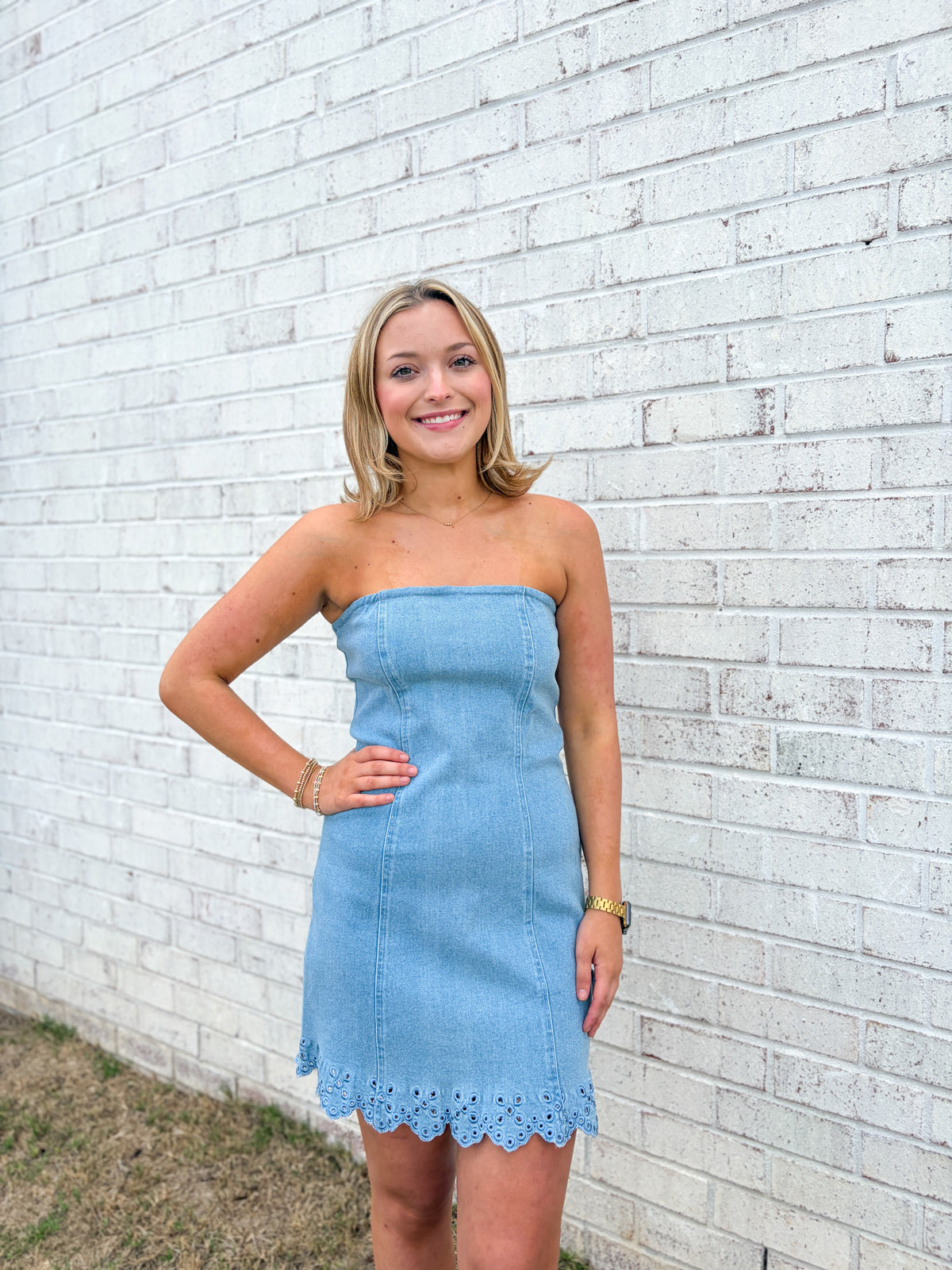 Eyelet Denim Dress