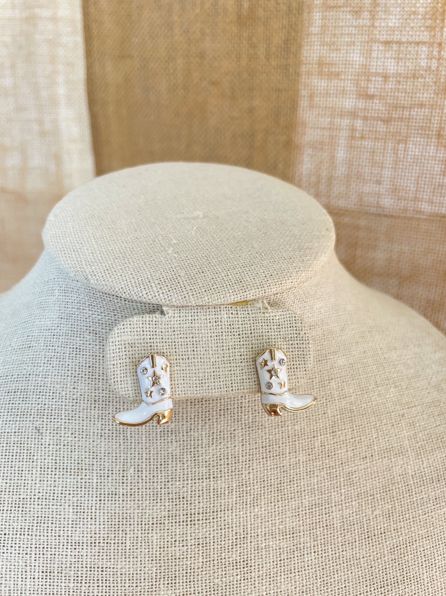 White CowGirl Boot Earrings