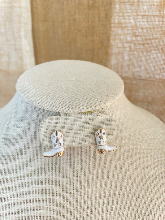 White CowGirl Boot Earrings