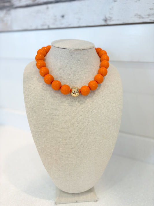 Bubble Beaded Necklace-ORANGE