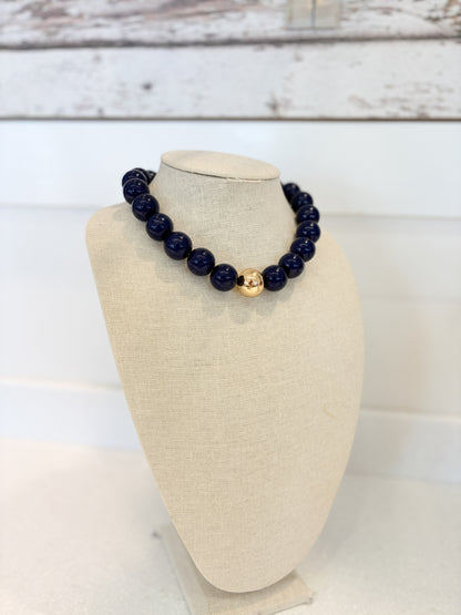 Bubble Beaded Necklace-NAVY