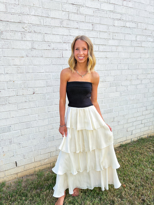 Strapless Tiered Midi Dress