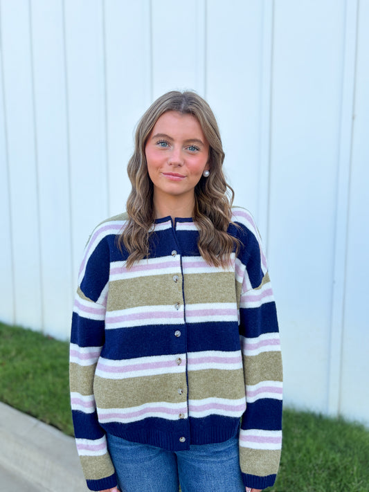 Striped Button Up Cardigan