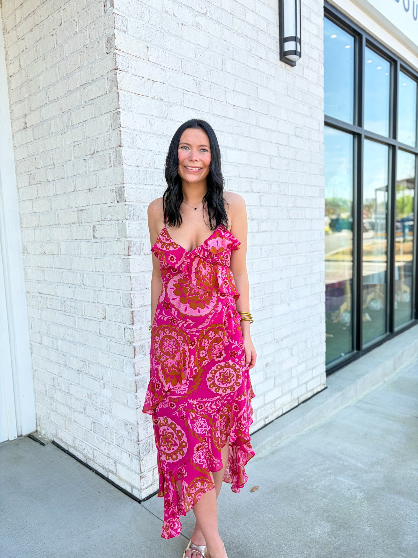 Stellan Ruffle Trim Midi Dress