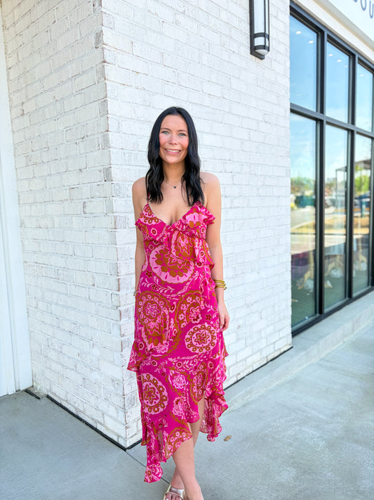 Stellan Ruffle Trim Midi Dress