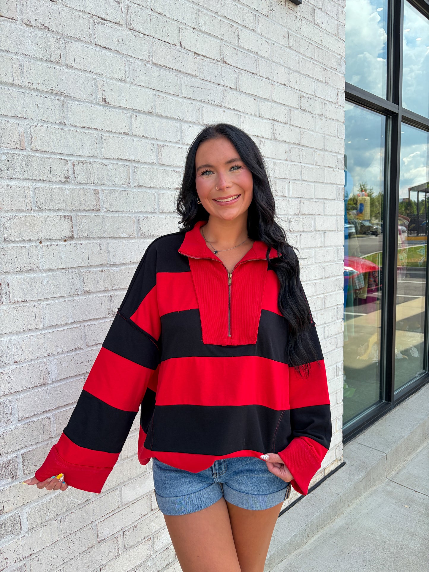Striped Quarter Zip Pullover