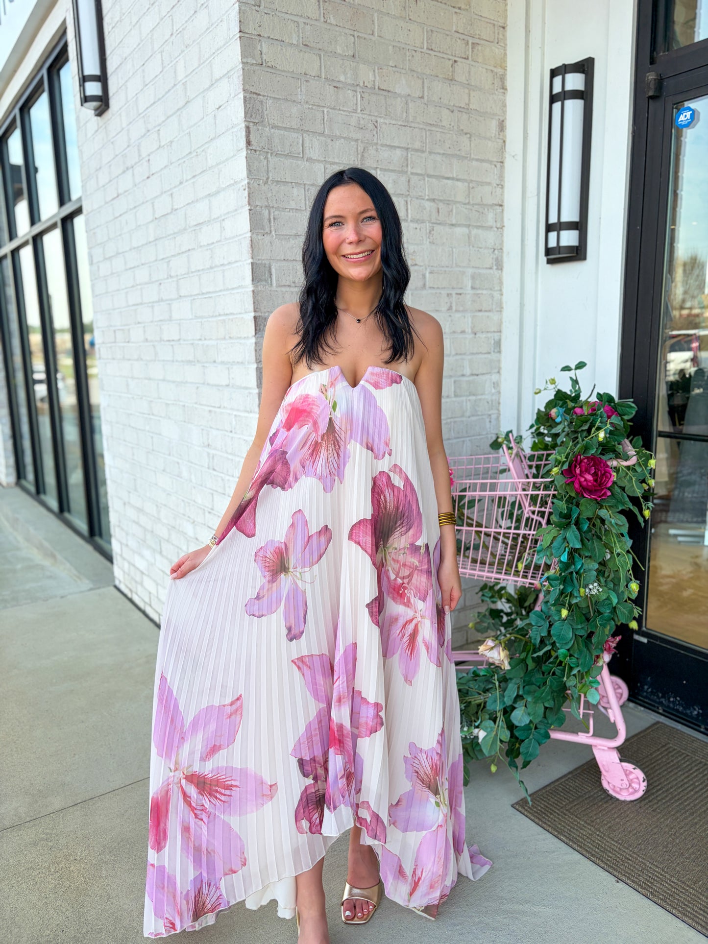 Tropical Pleated Midi Dress