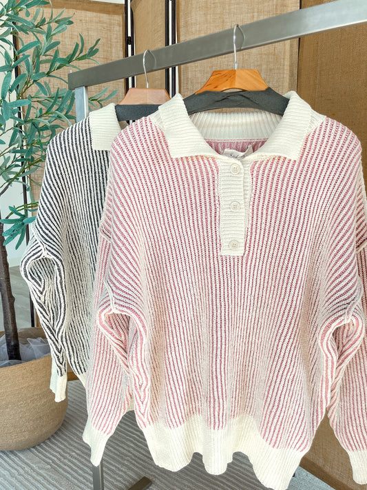 Striped Button Up Sweater