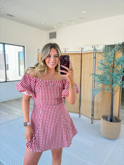 Gingham Off-Shoulder Mini Dress