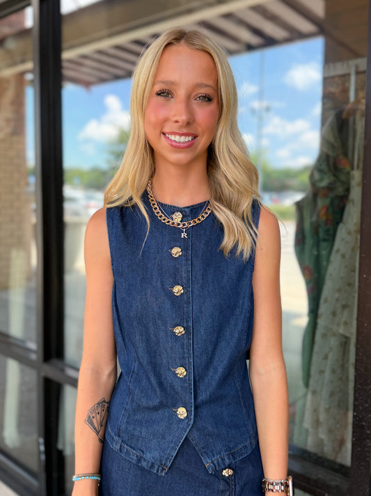 Baker Gold Detailed Denim Vest