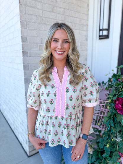 Patterned Babydoll Top