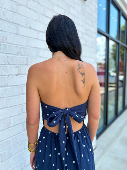 Polka Dot Open Back Maxi Dress
