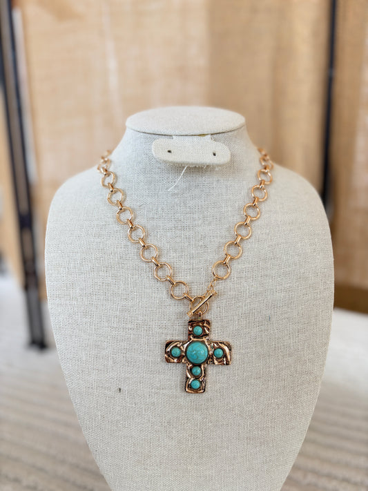 Turquoise Chunky Cross Necklace