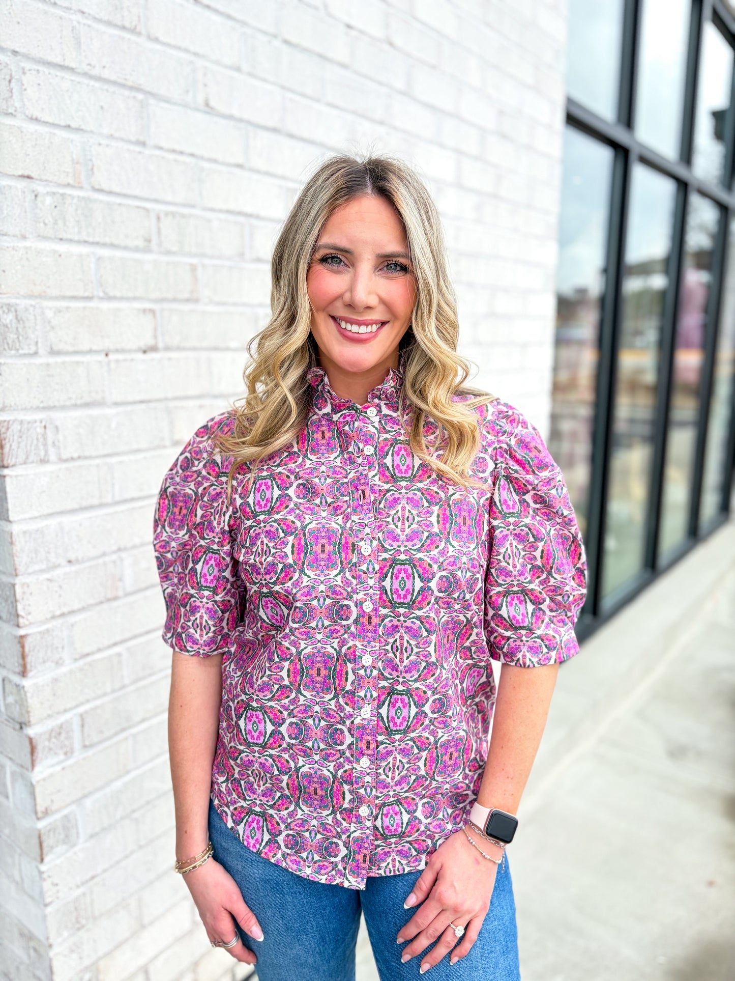 Printed Puff Sleeve Top