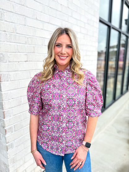 Printed Puff Sleeve Top