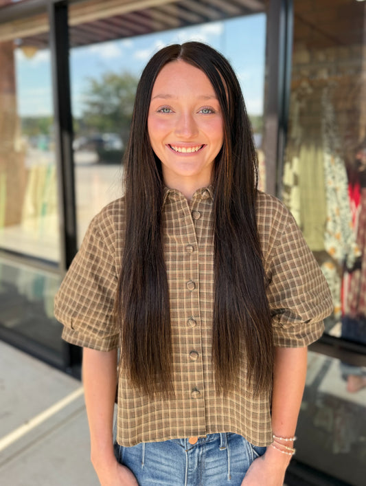 Plaid Button Up Cropped Top