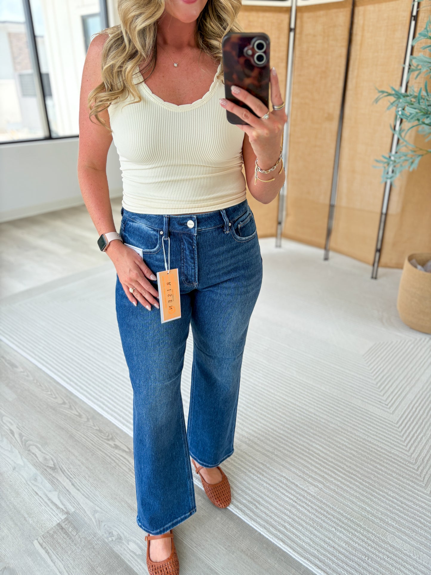 Risen Tummy Control High Rise Ankle Straight Jeans