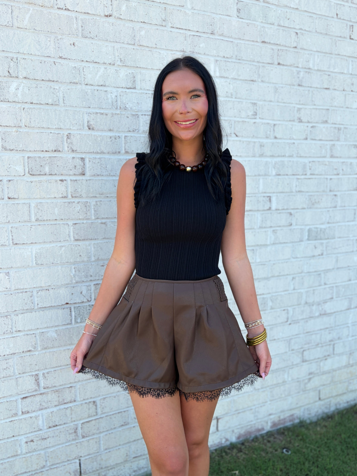 Leather Lace Detailed Shorts