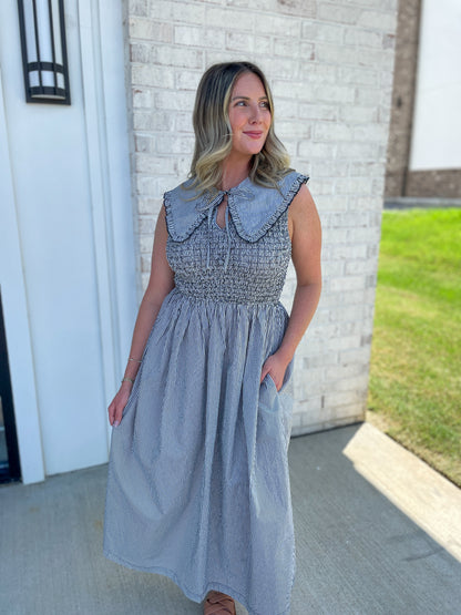 Michele Collared Pin-Stripe Midi