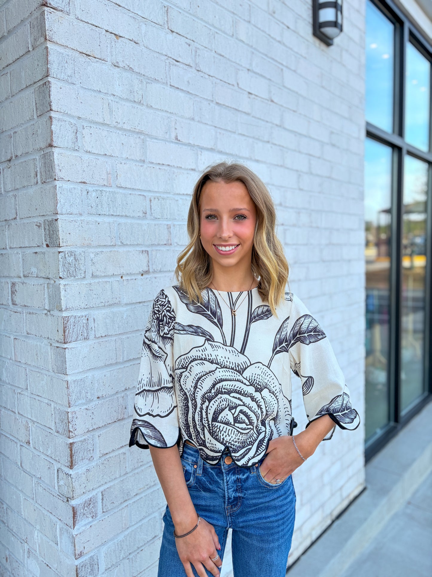 Patterned Scolloped Top