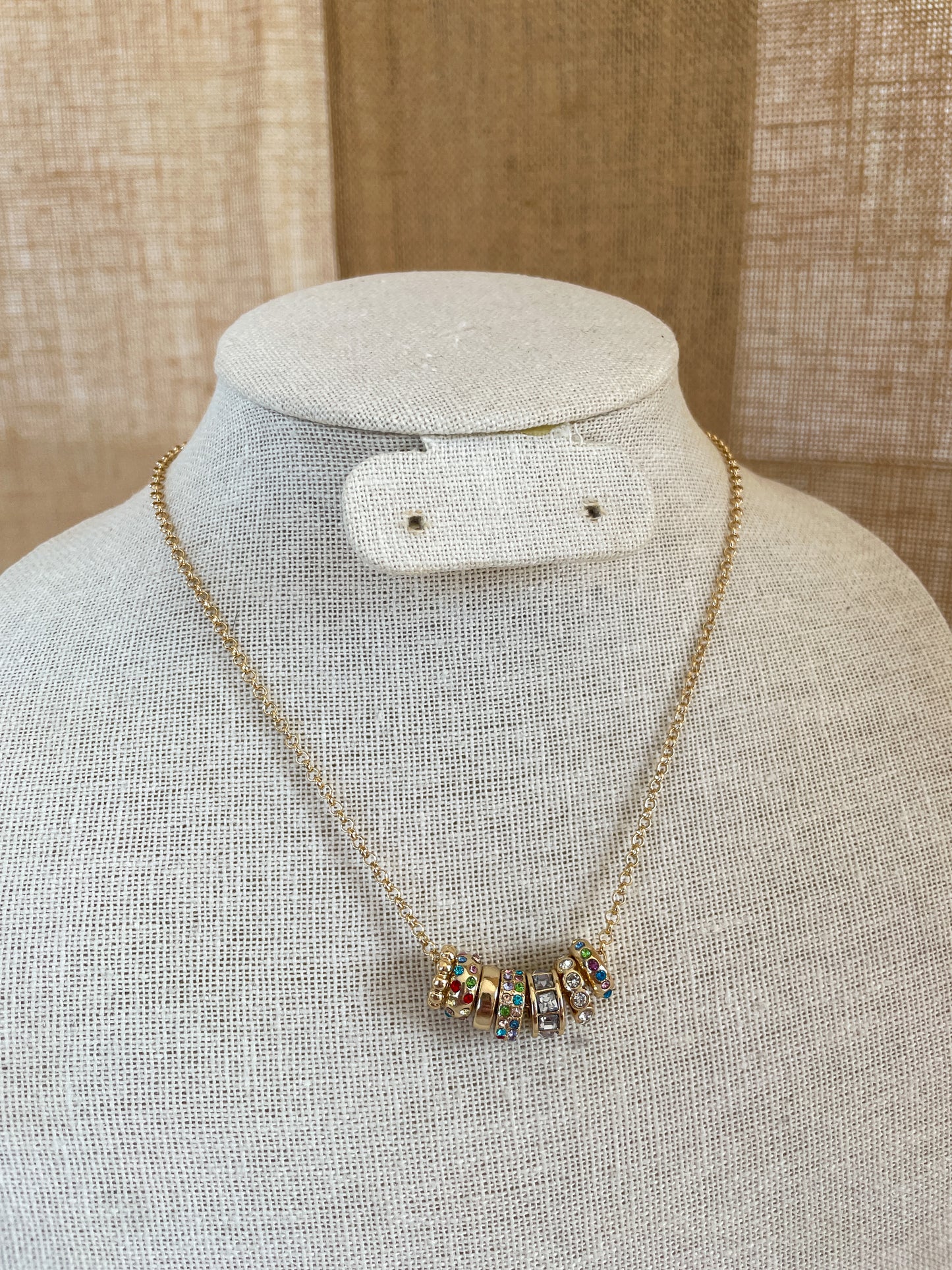 Rainbow Rhinestone Hoop Necklace