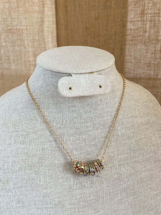 Rainbow Rhinestone Hoop Necklace