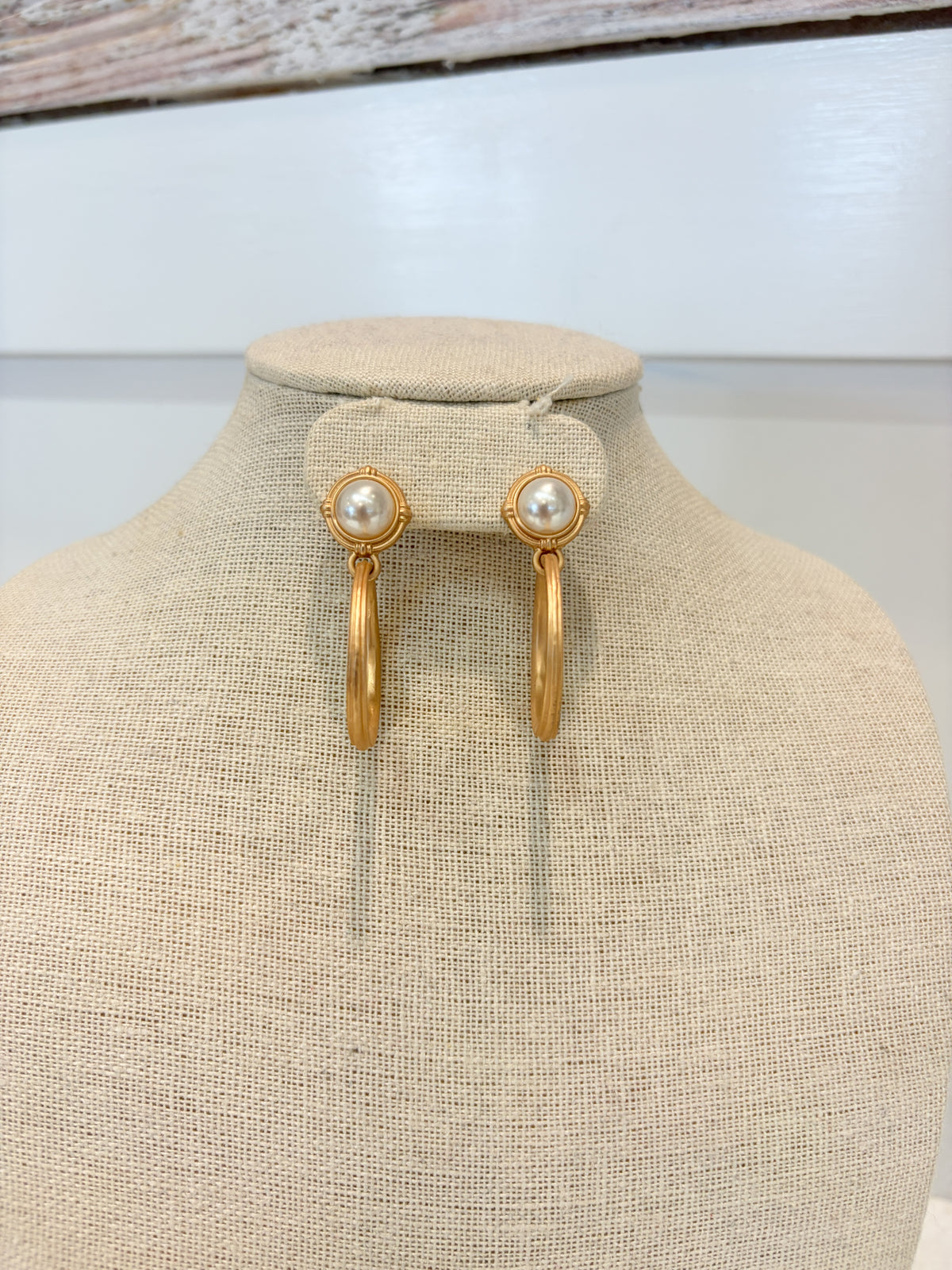Matte Gold Pearl Dangle Earrings