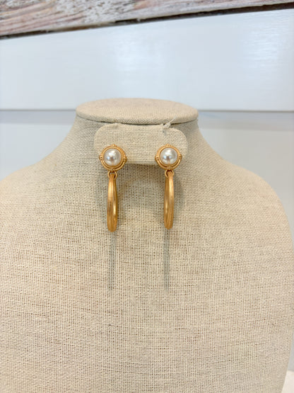 Matte Gold Pearl Dangle Earrings