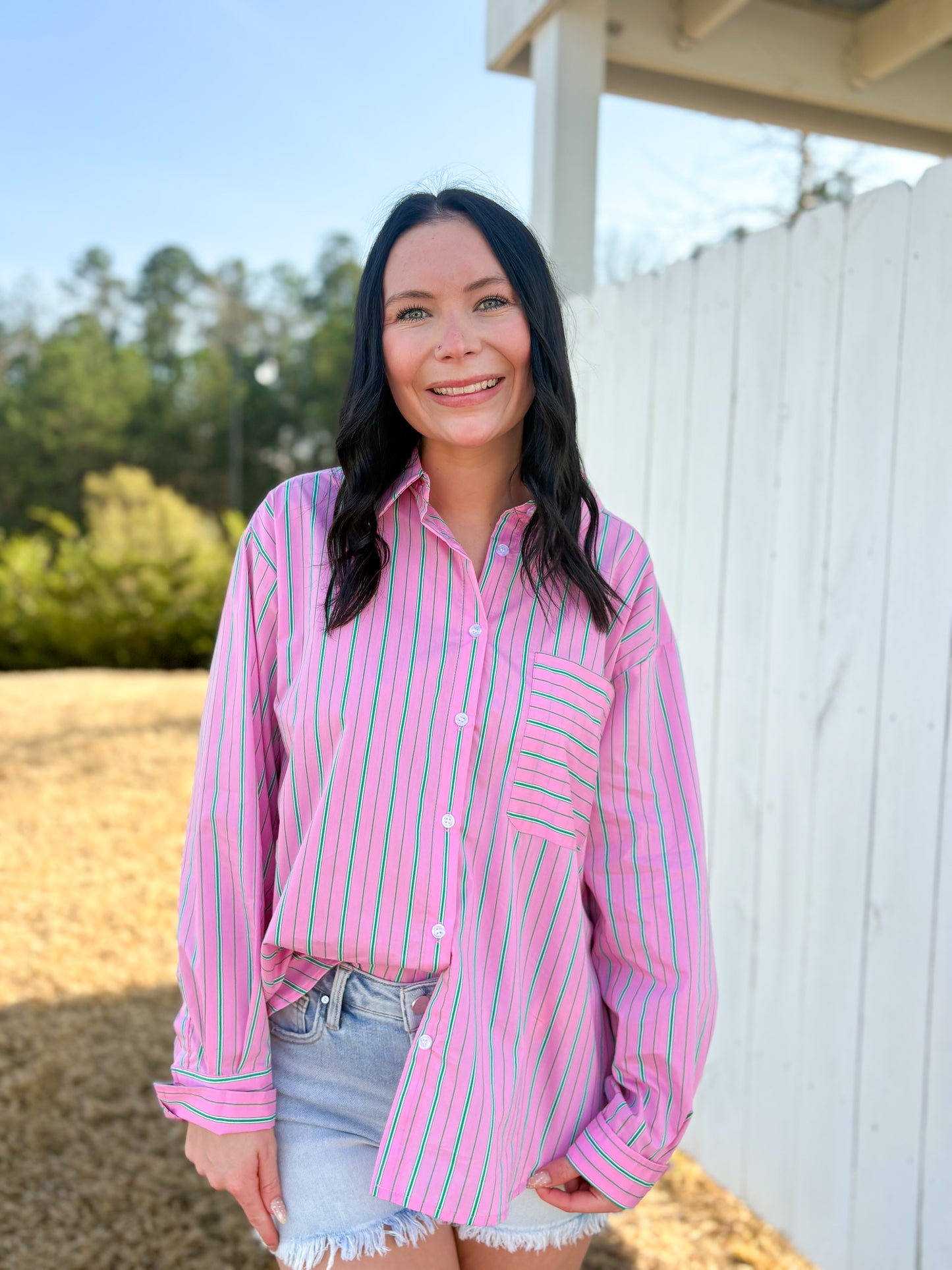 Striped Oversized Button Up Top