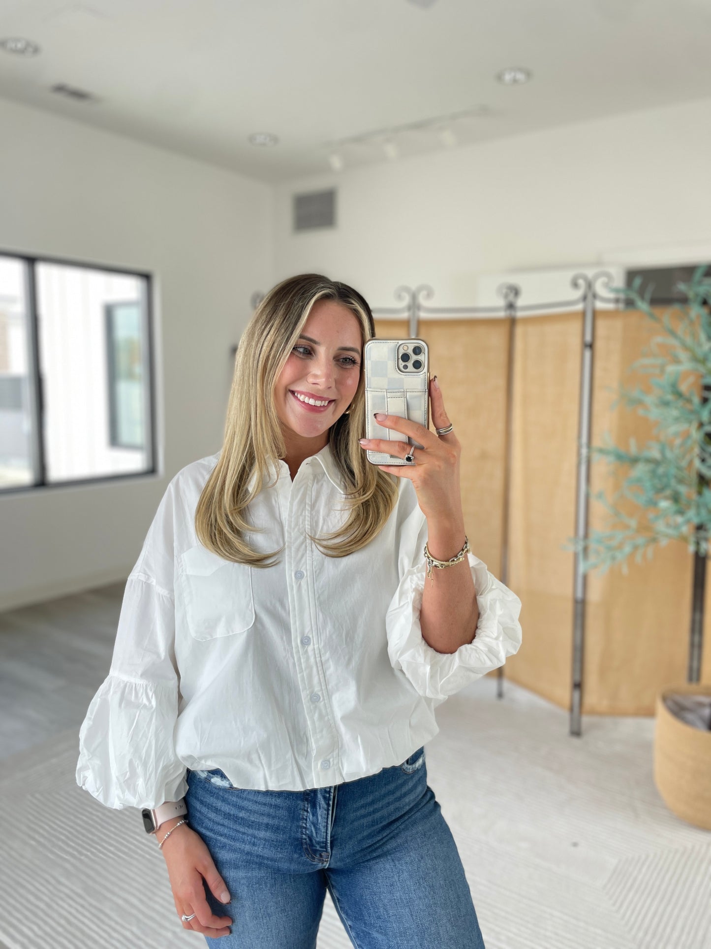 Porter Cropped Button Up Top