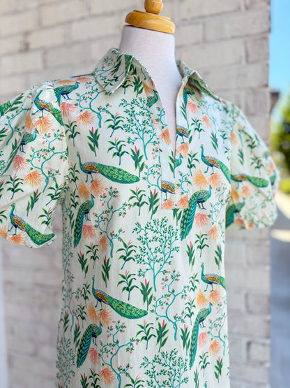 Peacock Printed Midi Dress