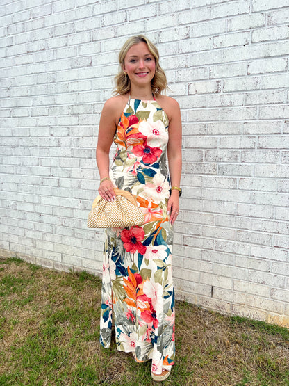 Tropical Halter Neck Maxi Dress